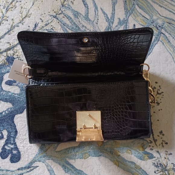 NEW!  Virginia Wolf Black Faux Croc Leather Shoulder Purse - Picture 3 of 5